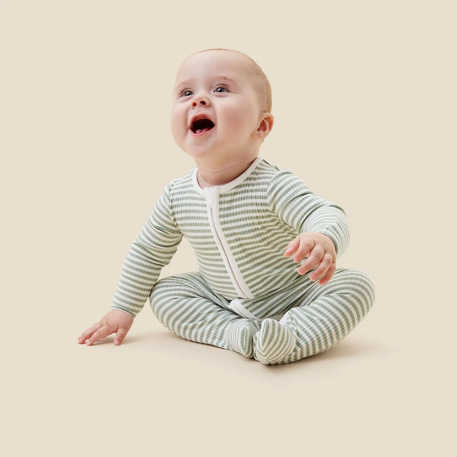 Sage Stripe Ribbed Clever Zip Sleepsuit