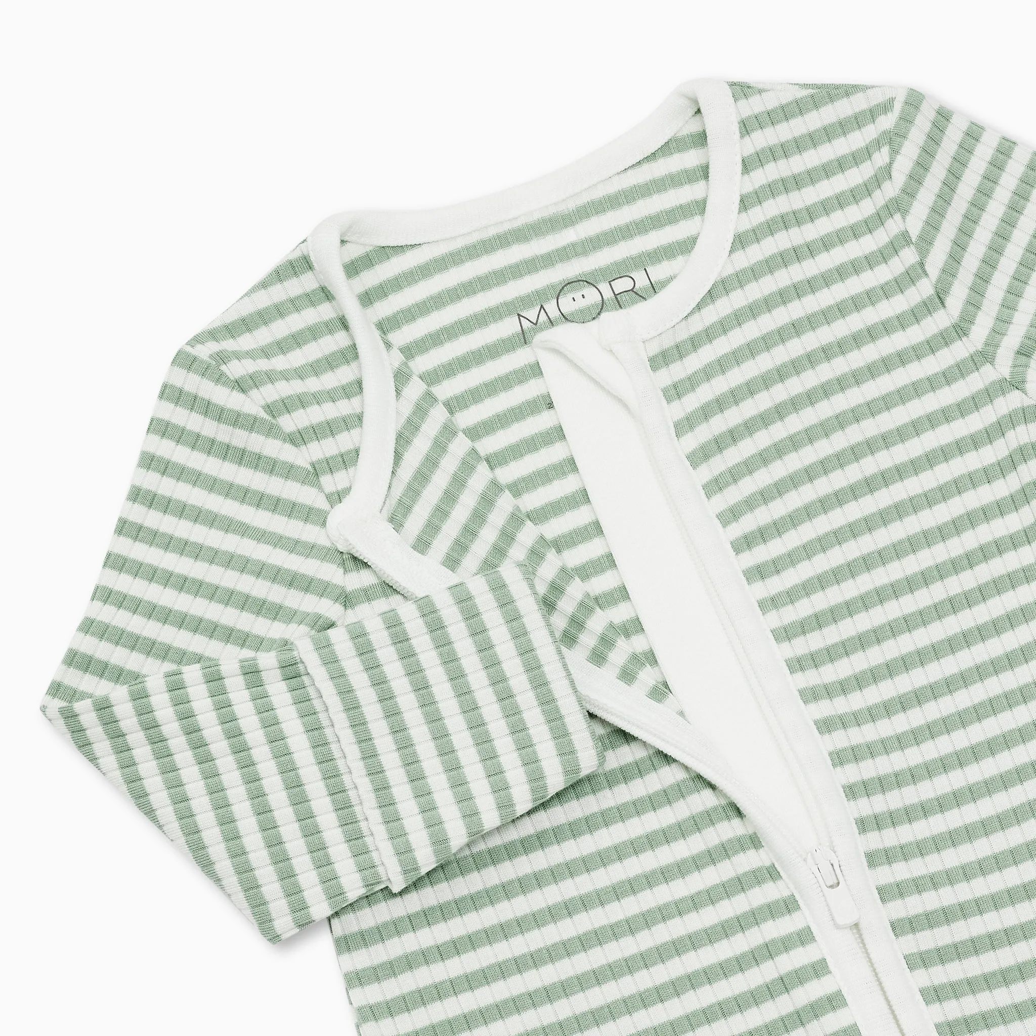 Sage Stripe Ribbed Clever Zip Sleepsuit