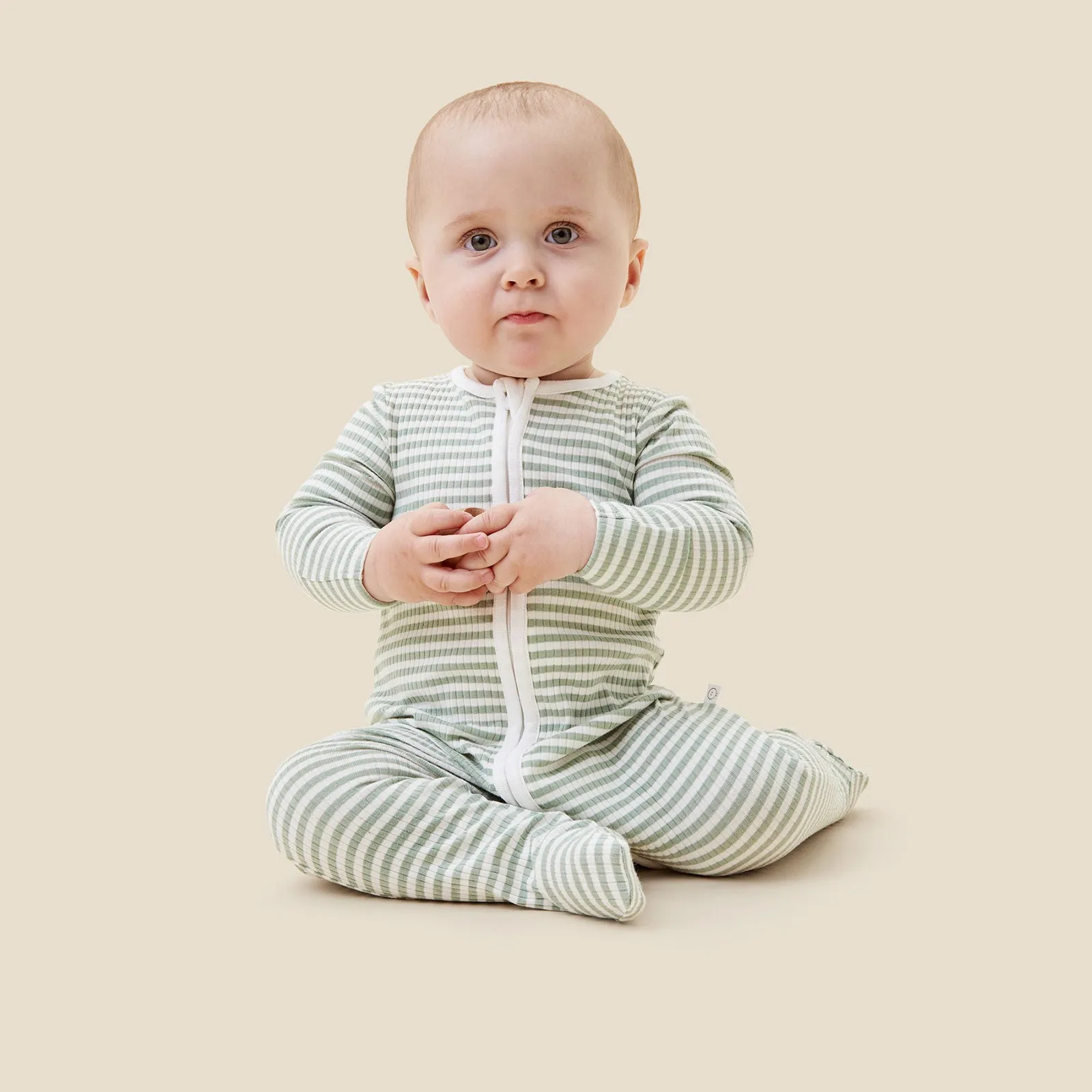 Sage Stripe Ribbed Clever Zip Sleepsuit