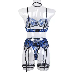 Sapphire Dream Embroidery Lace Bra Set - StylinArts