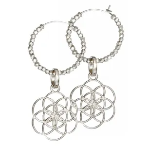 Seed of Life hoop earrings with beads silver