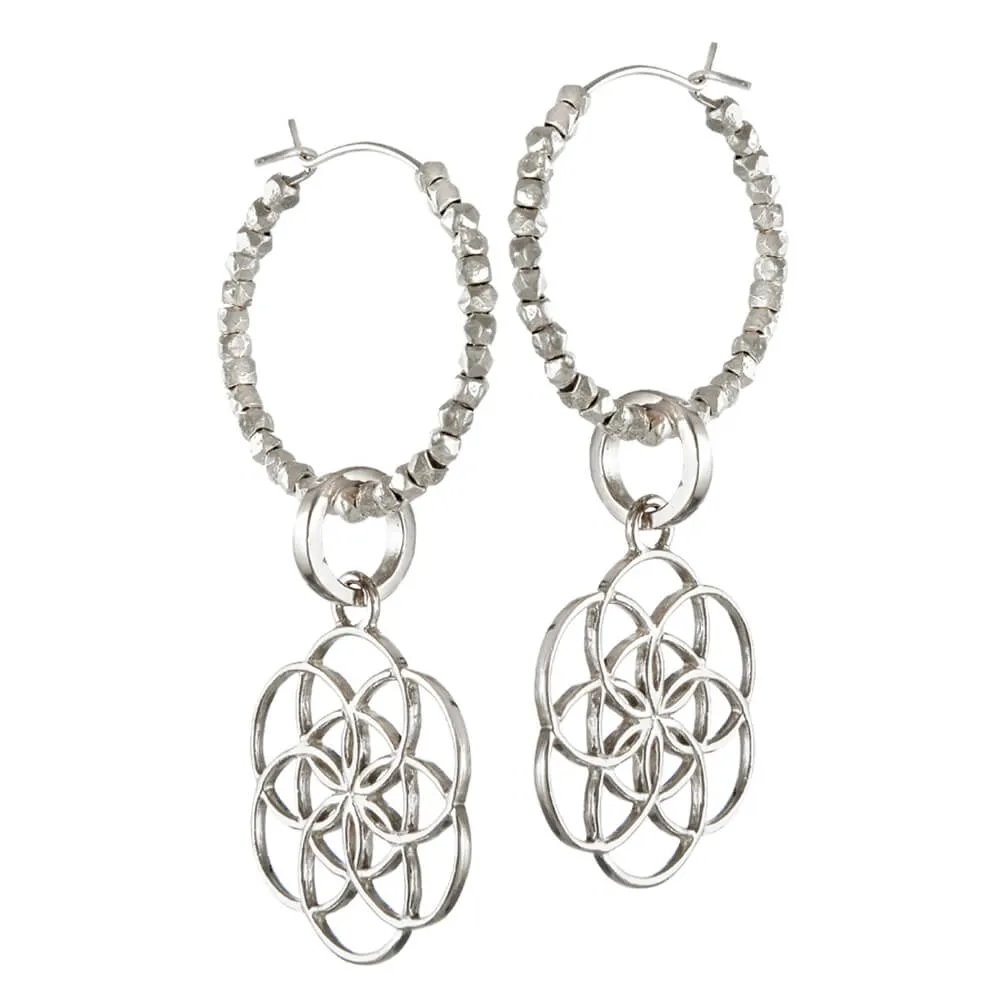 Seed of Life hoop earrings with beads silver