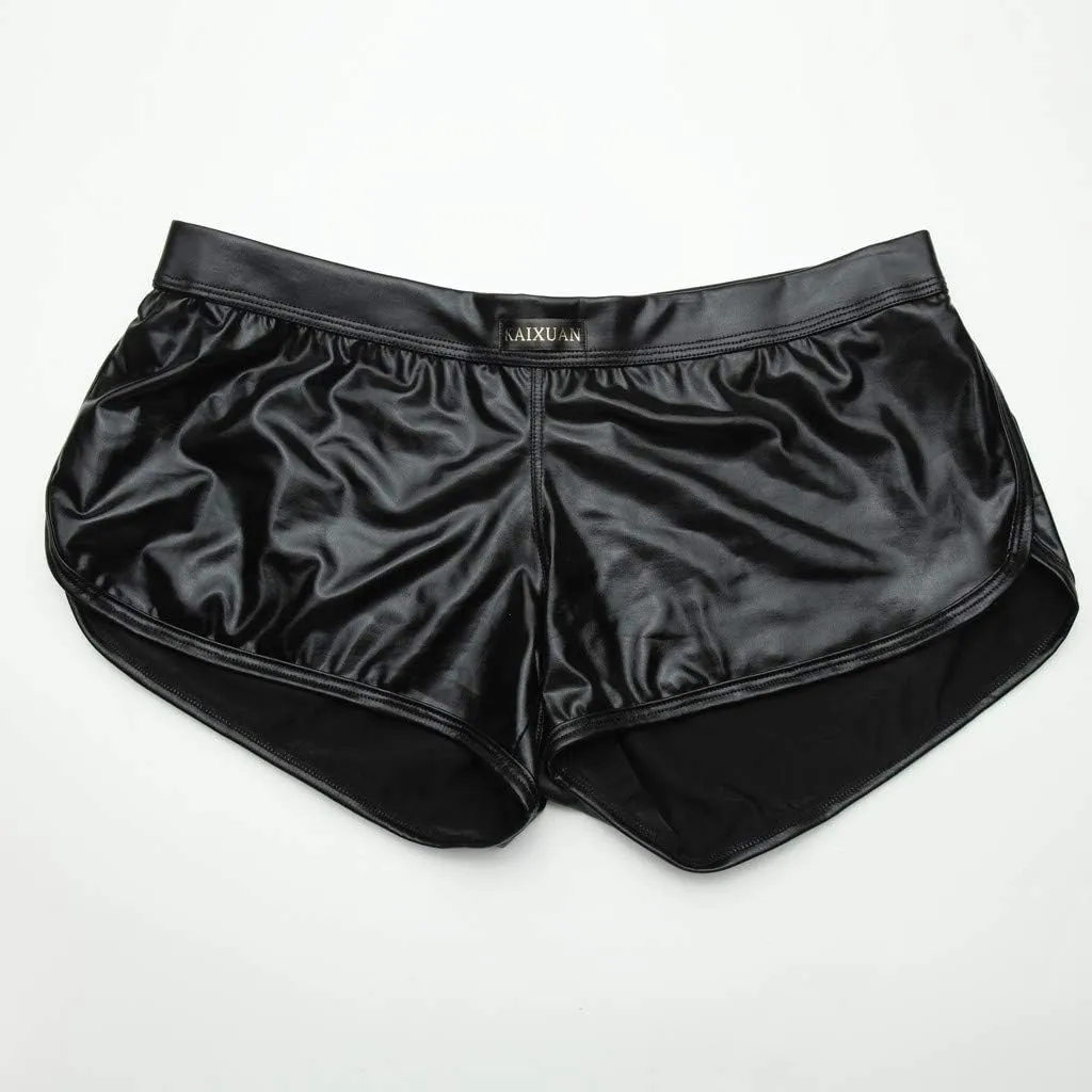 Sexy Underpants Men Fashion Imitation Leather Pants Solid Color Lacquer Leather Fitting Comfortable Boxer Brief