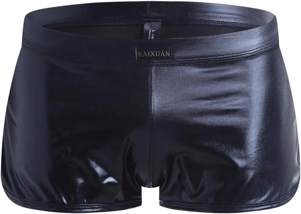 Sexy Underpants Men Fashion Imitation Leather Pants Solid Color Lacquer Leather Fitting Comfortable Boxer Brief