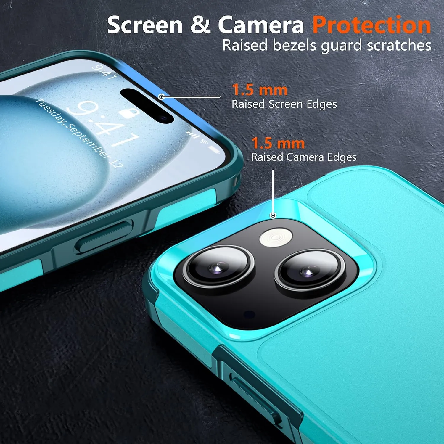 Shockproof for iPhone 15 Case,[15 FT Military Grade Drop Protection],with 2X [Tempered Glass Screen Protector ] with Air Bumpers Full-Body Protective Phone Case, Blue