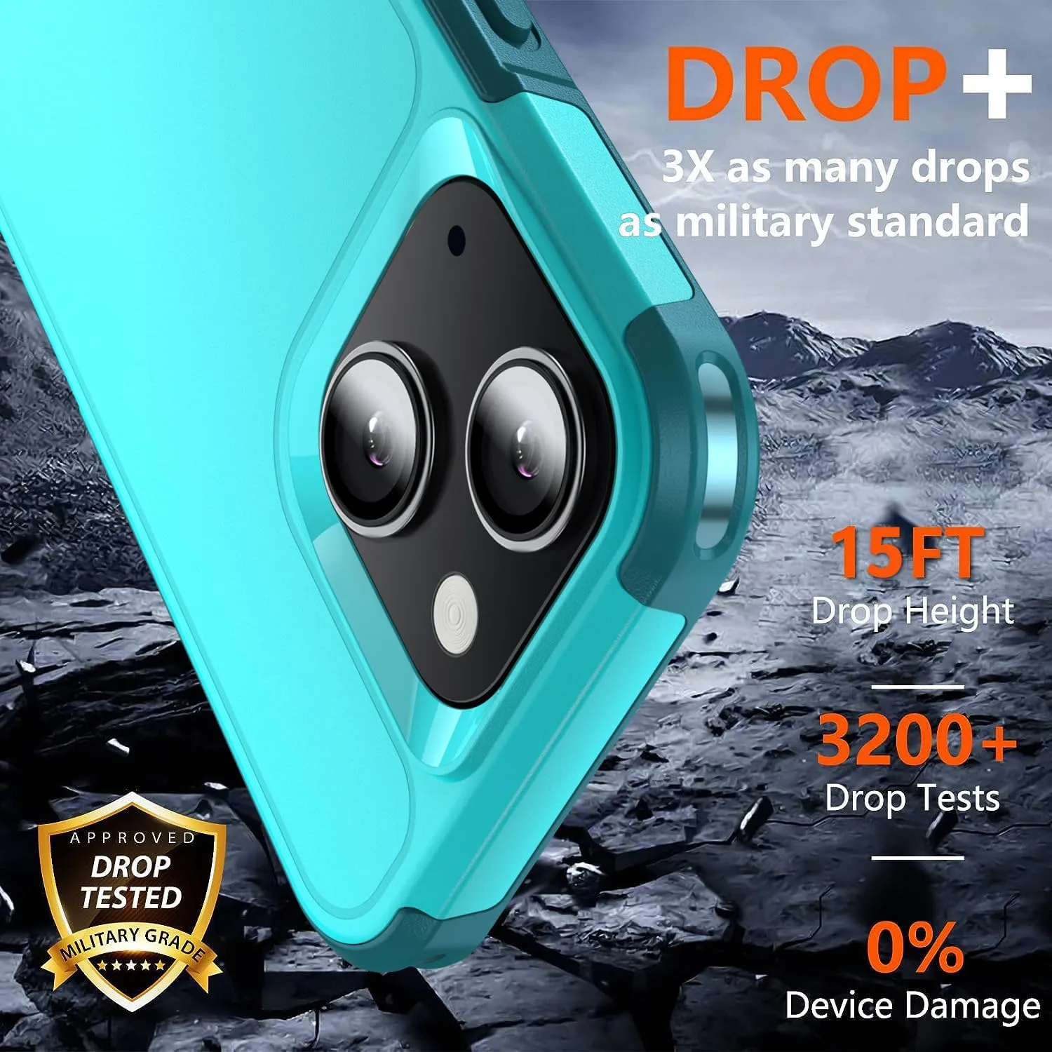 Shockproof for iPhone 15 Case,[15 FT Military Grade Drop Protection],with 2X [Tempered Glass Screen Protector ] with Air Bumpers Full-Body Protective Phone Case, Blue