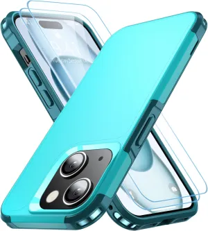 Shockproof for iPhone 15 Case,[15 FT Military Grade Drop Protection],with 2X [Tempered Glass Screen Protector ] with Air Bumpers Full-Body Protective Phone Case, Blue