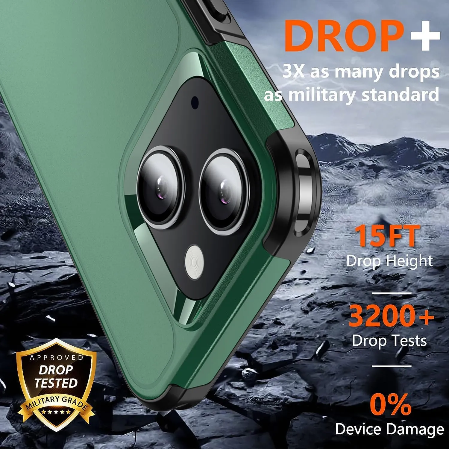 Shockproof for iPhone 15 Case,[15 FT Military Grade Drop Protection],with 2X [Tempered Glass Screen Protector ] with Air Bumpers Full-Body Protective Phone Case, (Dark Green)
