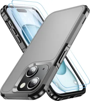 Shockproof for iPhone 15 Case,[15 FT Military Grade Drop Protection],with 2X [Tempered Glass Screen Protector ] with Air Bumpers Full-Body Protective Phone Case, Gray