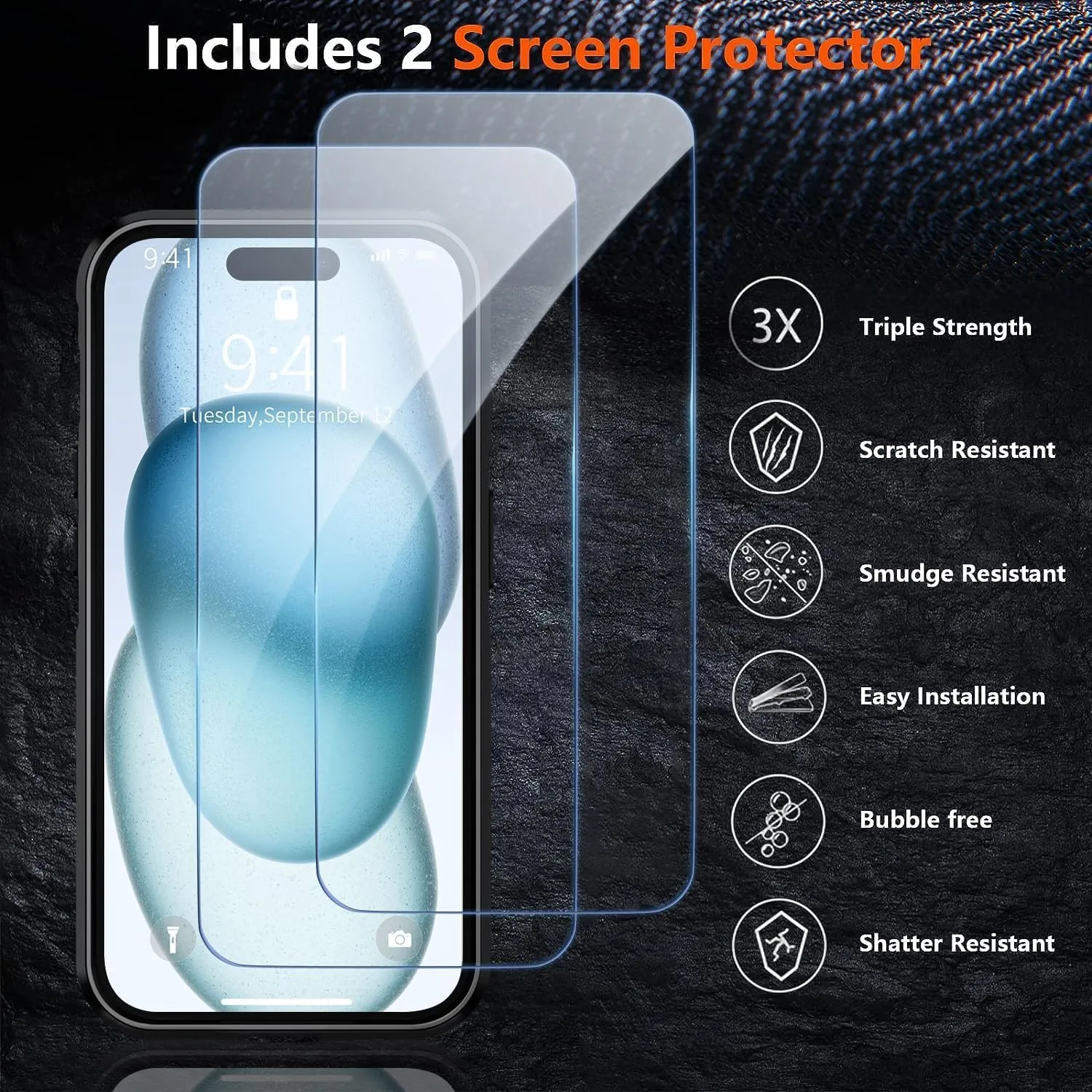 Shockproof for iPhone 15 Case,[15 FT Military Grade Drop Protection],with 2X [Tempered Glass Screen Protector ] with Air Bumpers Full-Body Protective Phone Case, Gray