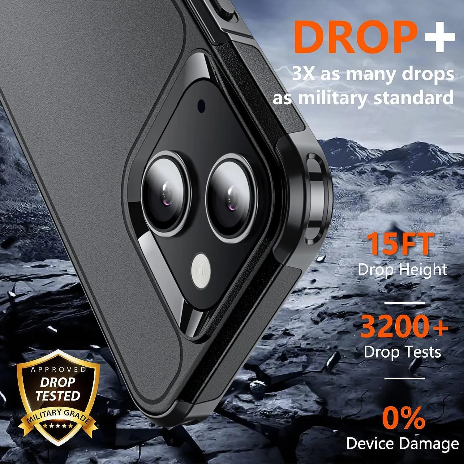 Shockproof for iPhone 15 Case,[15 FT Military Grade Drop Protection],with 2X [Tempered Glass Screen Protector ] with Air Bumpers Full-Body Protective Phone Case, Mysterious Black