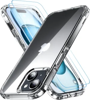Shockproof for iPhone 15 Case,[15 FT Military Grade Drop Protection],with 2X [Tempered Glass Screen Protector ] with Air Bumpers Full-Body Protective Phone Case,Clear