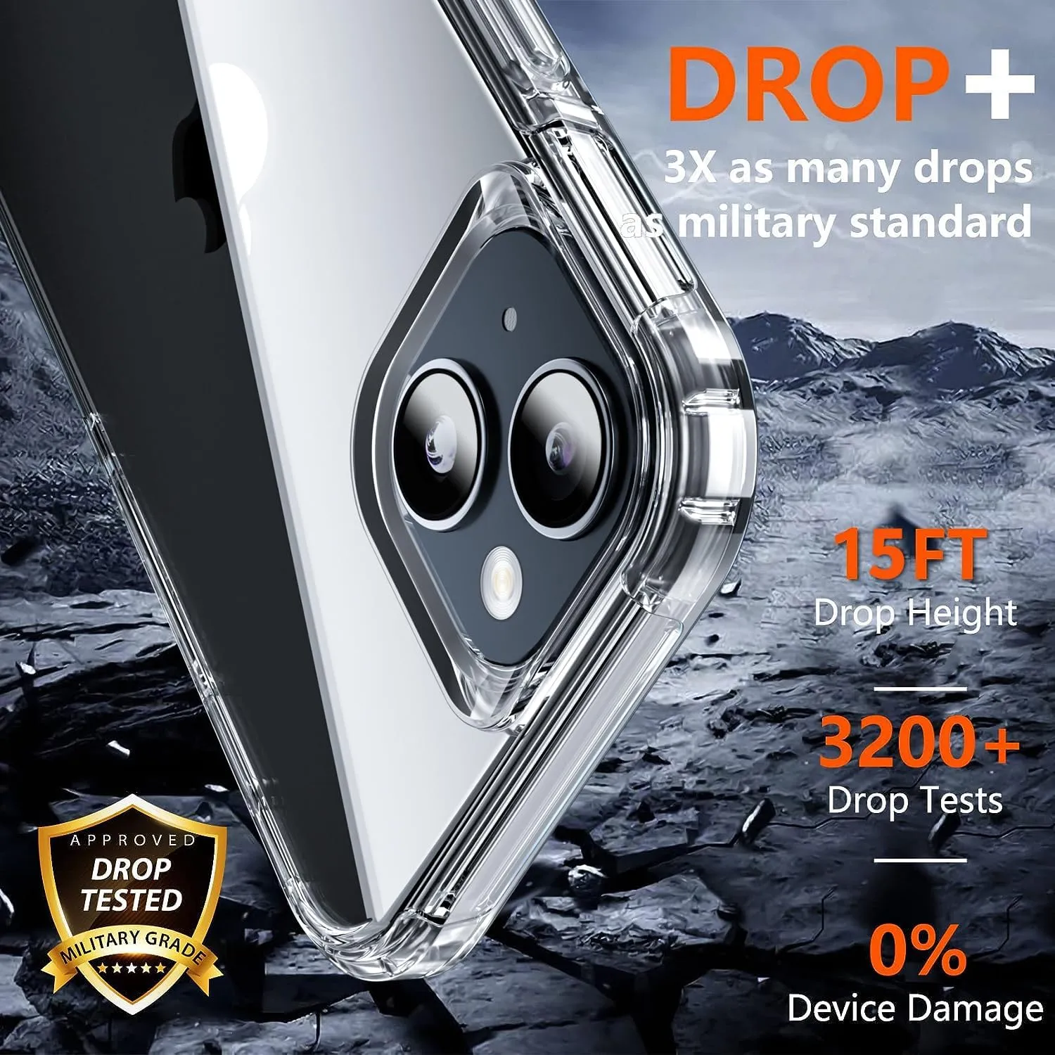 Shockproof for iPhone 15 Case,[15 FT Military Grade Drop Protection],with 2X [Tempered Glass Screen Protector ] with Air Bumpers Full-Body Protective Phone Case,Clear