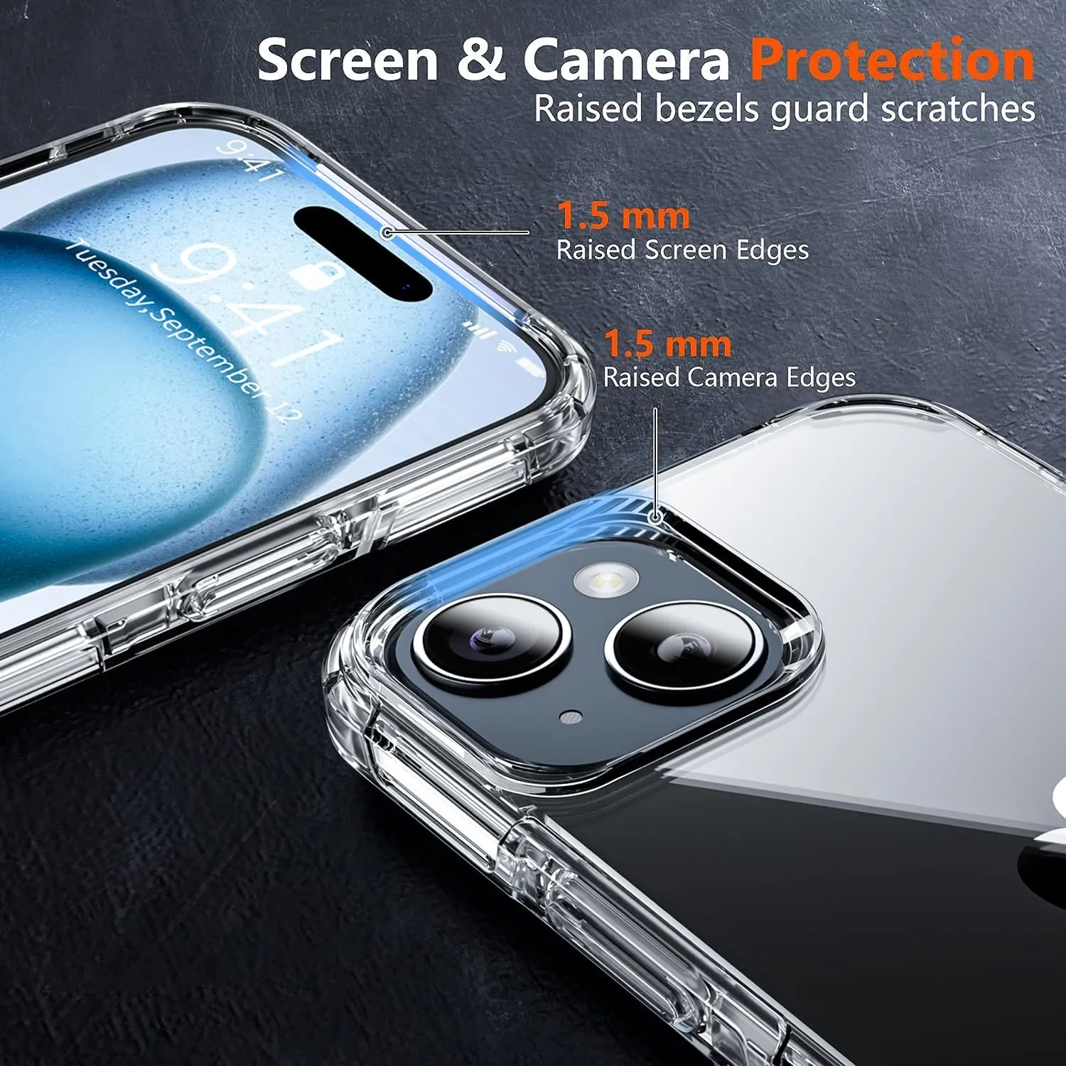 Shockproof for iPhone 15 Case,[15 FT Military Grade Drop Protection],with 2X [Tempered Glass Screen Protector ] with Air Bumpers Full-Body Protective Phone Case,Clear