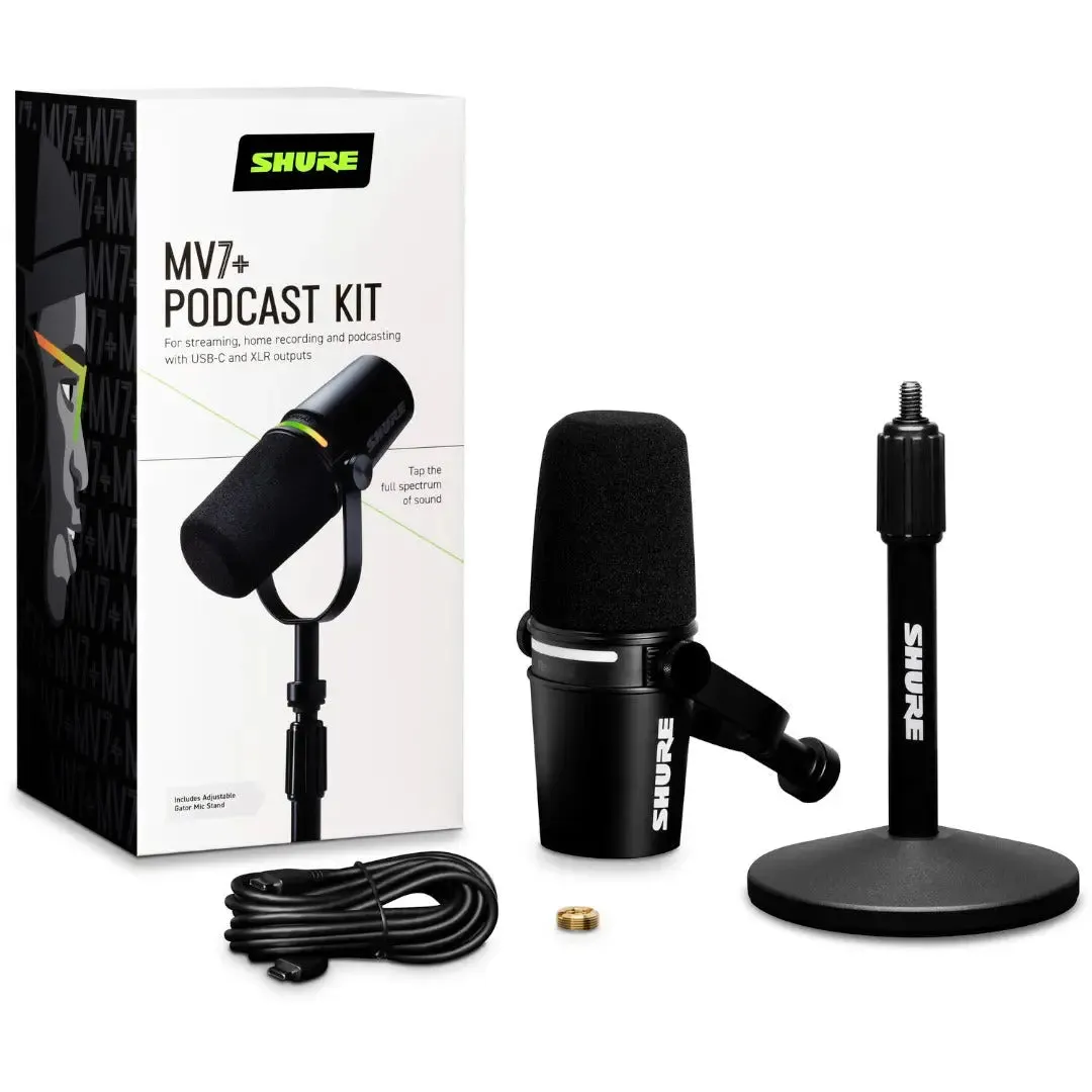 Shure MV7 -K Podcast XLR/USB Microphone Bundle with Gator Desktop Stand (Black)
