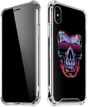 Skinit Clear Phone Case Compatible with iPhone X/XS - Officially Licensed Liquid Blue Neon Skull with Glasses Design