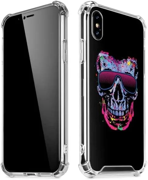 Skinit Clear Phone Case Compatible with iPhone X/XS - Officially Licensed Liquid Blue Neon Skull with Glasses Design