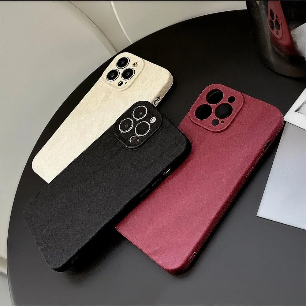 Soft Solid Color Wrinkle Texture Phone Case for iPhone 15 14 13 12 11 Pro Max XR X XS Max 8 7 Plus SE 2022 Matte Silicone Cover,White,for iPhone15 Pro