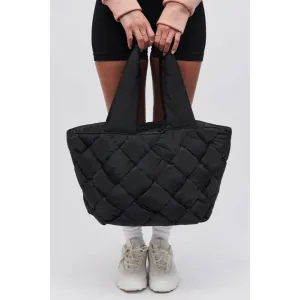 Sol and Selene Intuition East West Woven Nylon Tote: Black | Nylon Puffer Large Tote
