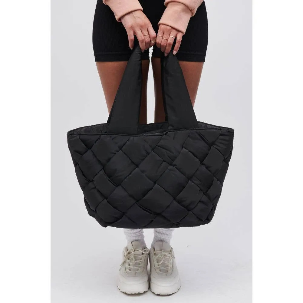 Sol and Selene Intuition East West Woven Nylon Tote: Black | Nylon Puffer Large Tote