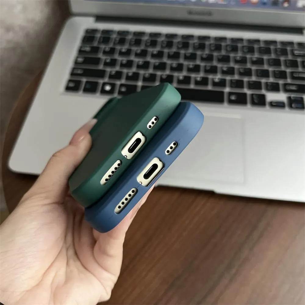 Solid Color Slide Camera Protection Soft Silicone Case for iPhone 16 15 14 Plus 13 12 11 Pro Max XS XR 7 8 Bumper Cover, Dark Green,for iPhone 15 ProMax