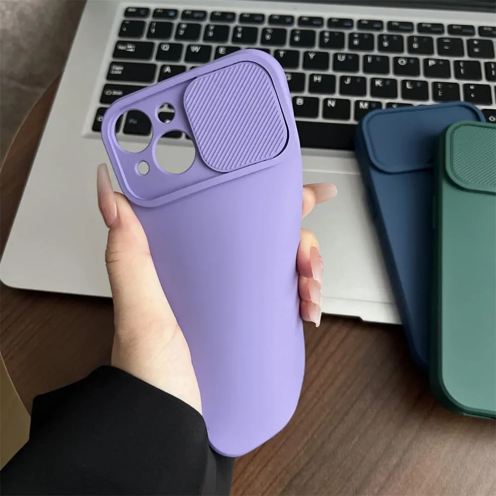 Solid Color Slide Camera Protection Soft Silicone Case for iPhone 16 15 14 Plus 13 12 11 Pro Max XS XR 7 8 Bumper Cover,Black,for iPhone 15 ProMax