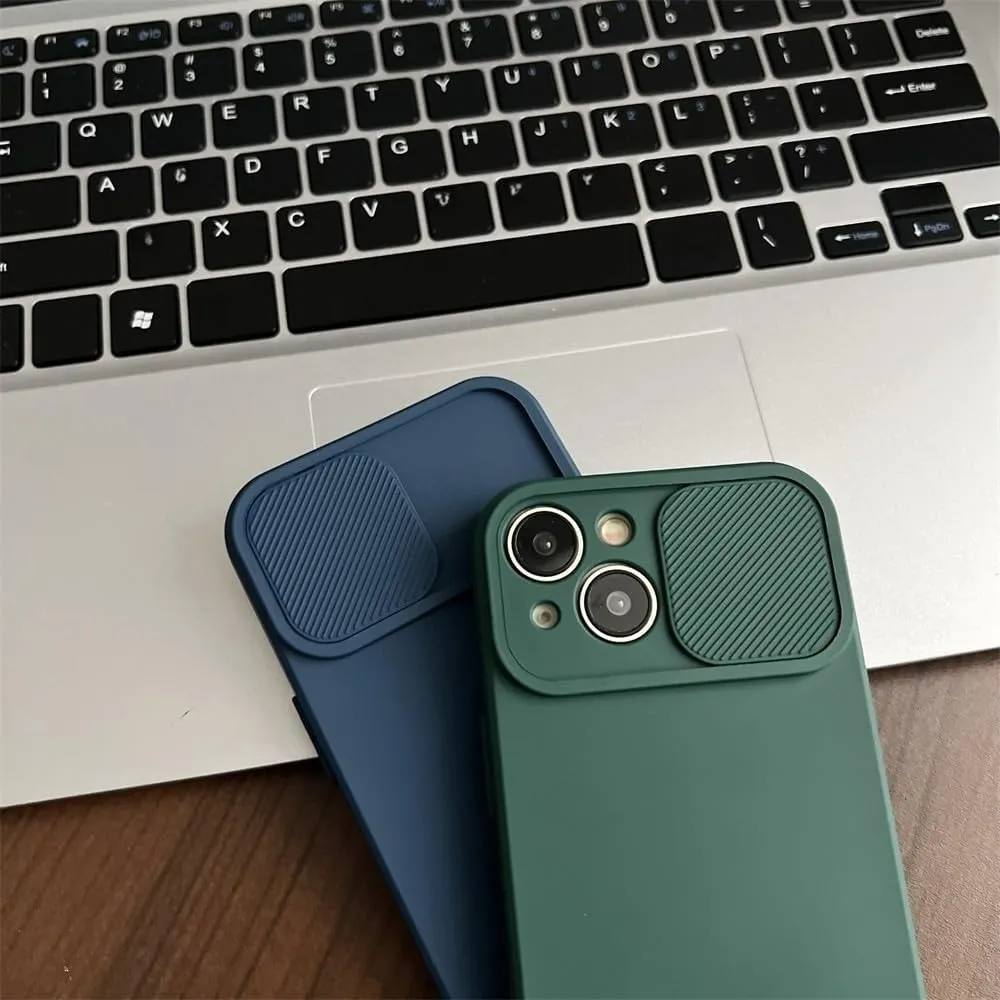 Solid Color Slide Camera Protection Soft Silicone Case for iPhone 16 15 14 Plus 13 12 11 Pro Max XS XR 7 8 Bumper Cover,Mint Blue,for iPhone 15 ProMax