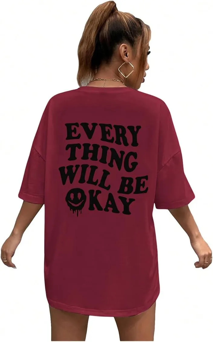 SOLY HUX Women's Oversized T Shirts Graphic Tees Letter Print Casual Trendy Summer Loose Tops