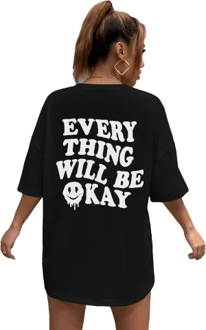 SOLY HUX Women's Oversized T Shirts Graphic Tees Letter Print Casual Trendy Summer Loose Tops