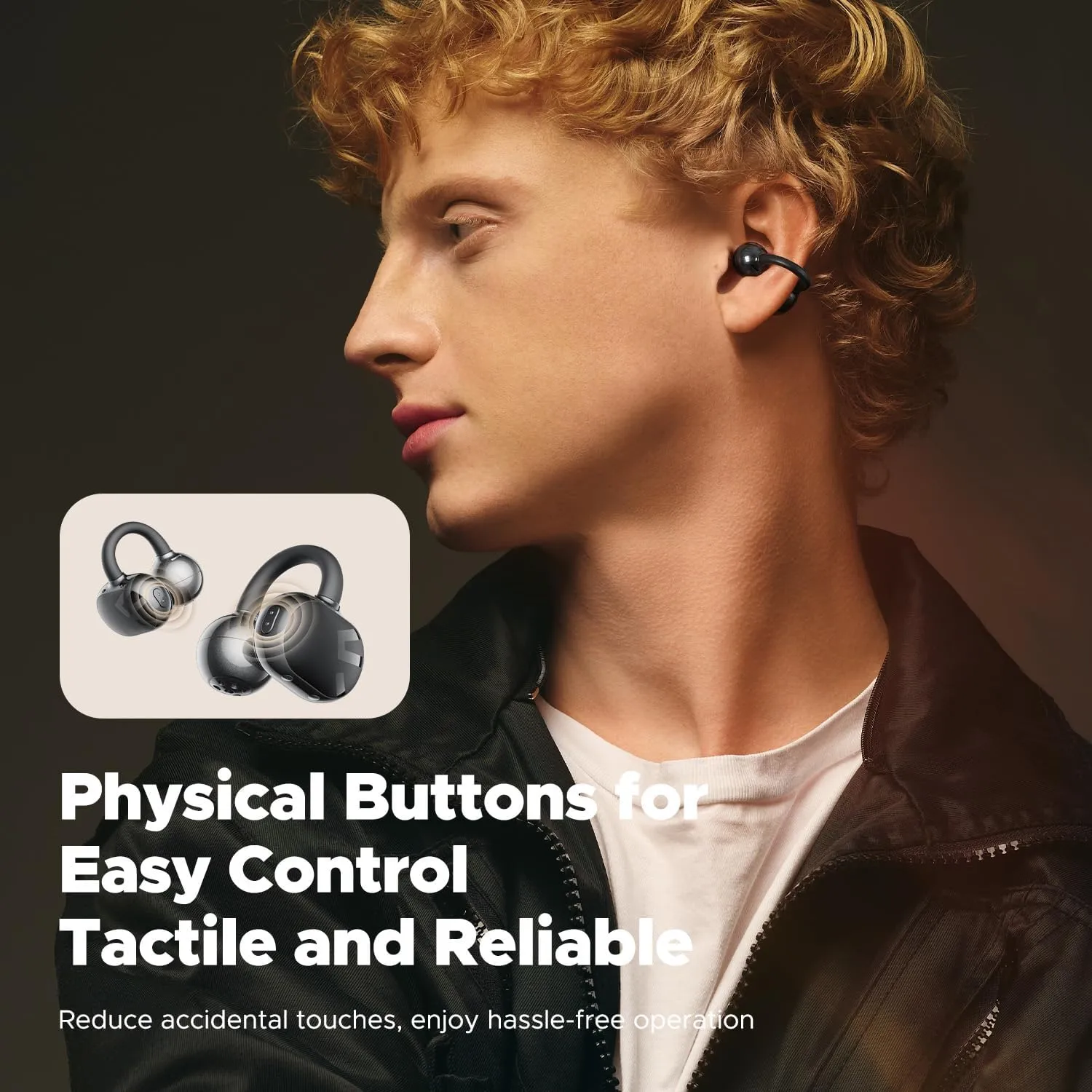 SoundPEATS POP Clip Wireless Open Ear Earbuds, Button Control, Lightweight Comfort Headphones, 30H Playtime, IPX5 Waterproof, Bluetooth 5.4 Immersive Audio Earphones for Sports Running Working, Black