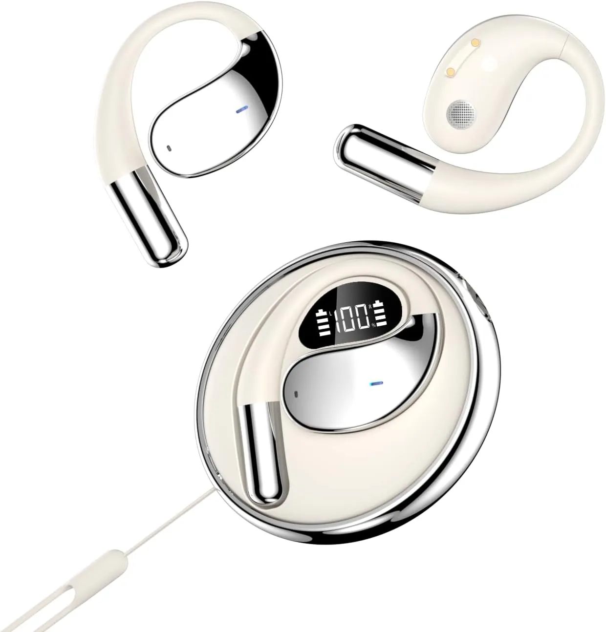 Souroyea Real Time Translation Earbuds Wireless Bluetooth,Translator Headphones with 139 Languages, Open Ear Ai Translating and Recording Headset Device for Foreign LanguageBeige