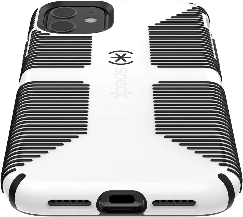 Speck iPhone 11 Case - Drop Protection, Raised Bumpers & Extra Grip Slim Design with Dual Layer Protective Cushion & Qi Wireless Charging Compatible - White, Black CandyShell Grip