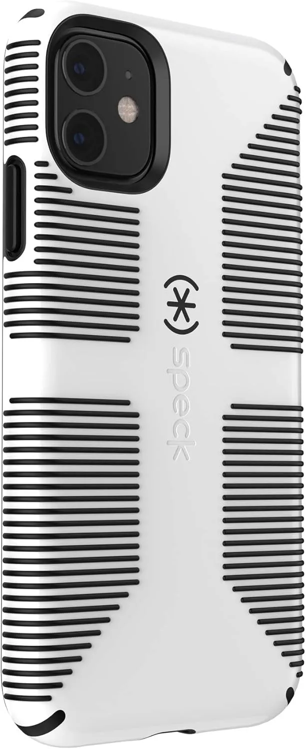 Speck iPhone 11 Case - Drop Protection, Raised Bumpers & Extra Grip Slim Design with Dual Layer Protective Cushion & Qi Wireless Charging Compatible - White, Black CandyShell Grip