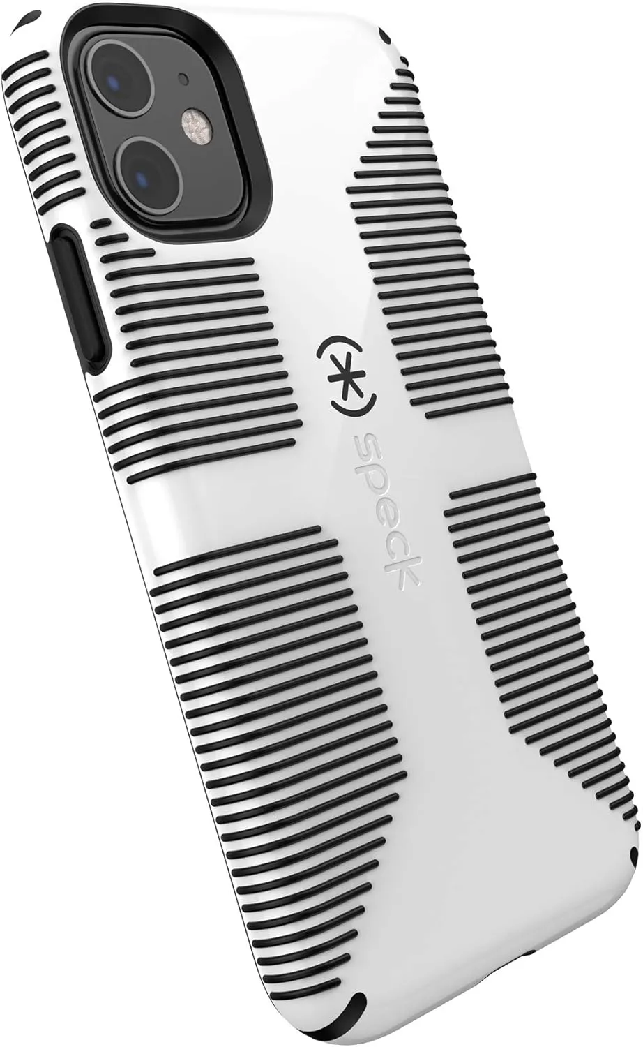 Speck iPhone 11 Case - Drop Protection, Raised Bumpers & Extra Grip Slim Design with Dual Layer Protective Cushion & Qi Wireless Charging Compatible - White, Black CandyShell Grip