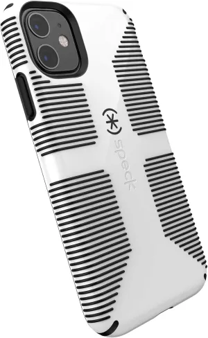 Speck iPhone 11 Case - Drop Protection, Raised Bumpers & Extra Grip Slim Design with Dual Layer Protective Cushion & Qi Wireless Charging Compatible - White, Black CandyShell Grip