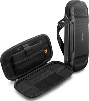 Spigen Life Slim Rugged Armor Pro Hard Shell Portable Cable Organizer Bag Compact Carrying Case Electronic Accessories Power Adapters Travel Small Storage for Cords, Chargers, USB, SD Card - Black