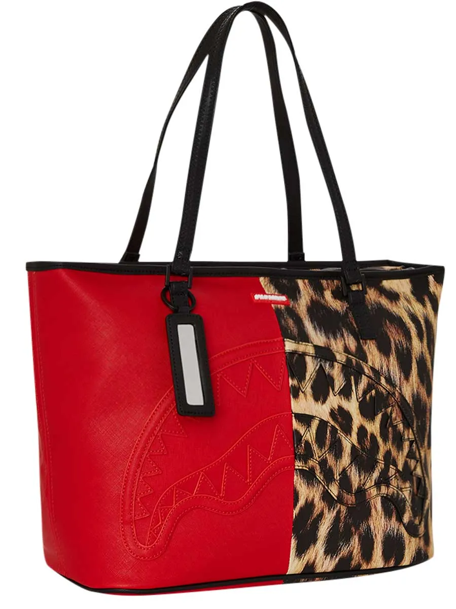 Sprayground Shark Miles Per Hour Tote In Red Leopard
