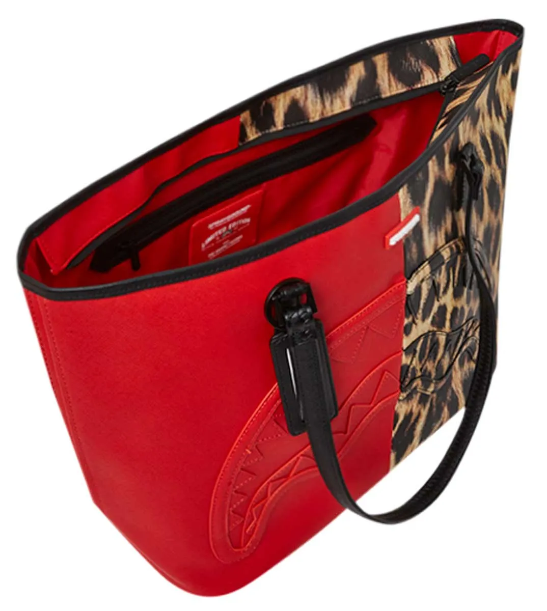 Sprayground Shark Miles Per Hour Tote In Red Leopard
