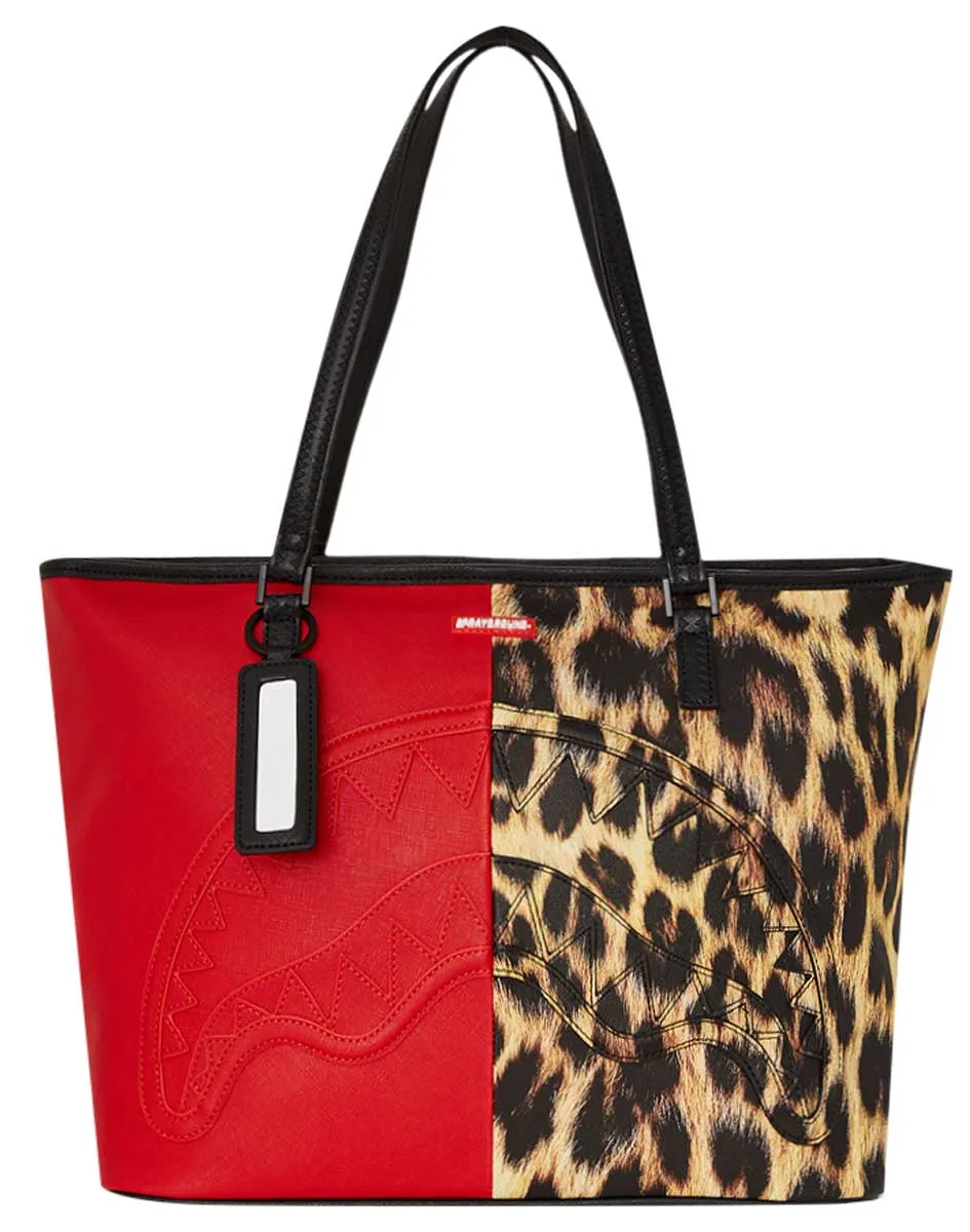 Sprayground Shark Miles Per Hour Tote In Red Leopard