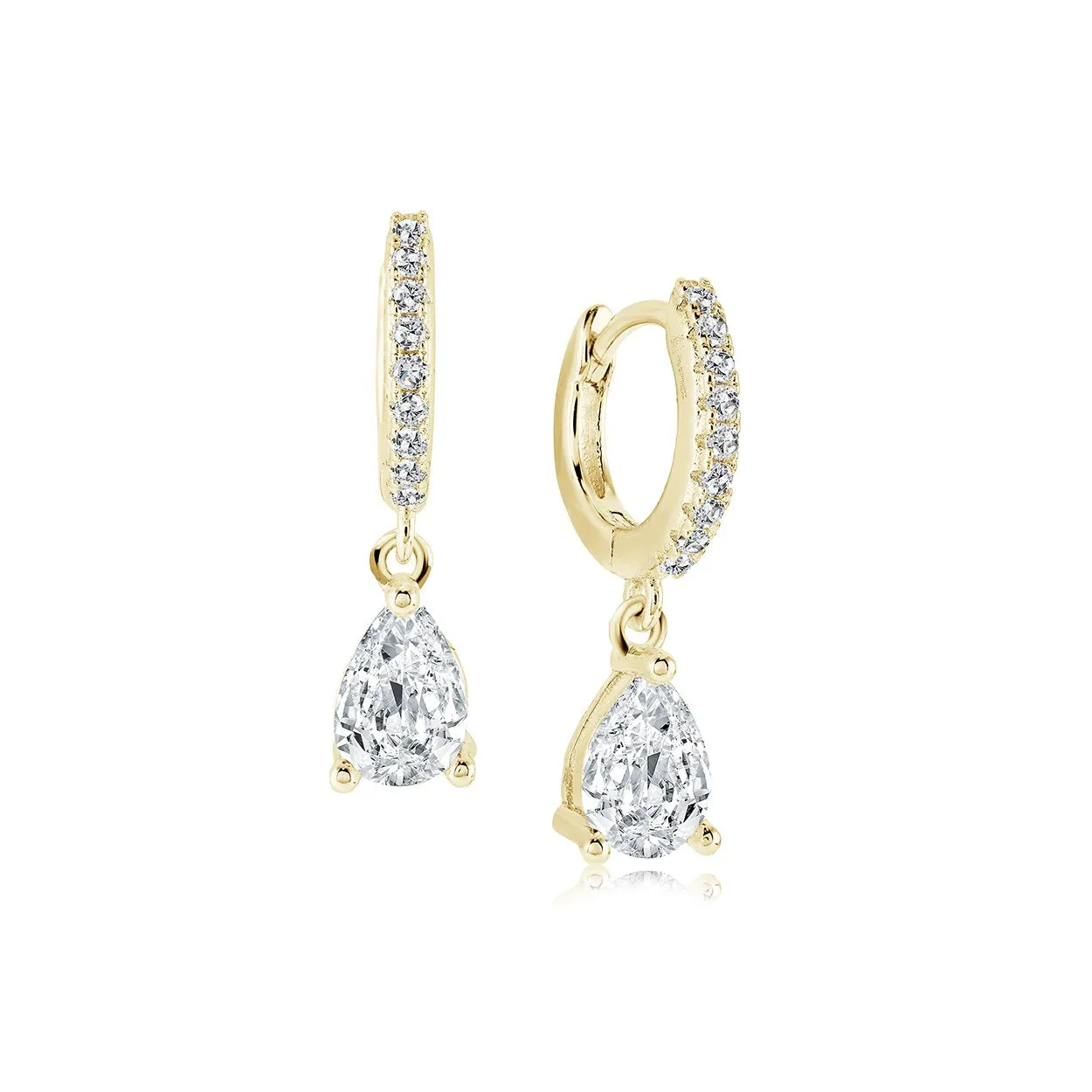 Stainles Steel White-CZ Pear Drop Hoop Dangle Earrings | Italgem Steel