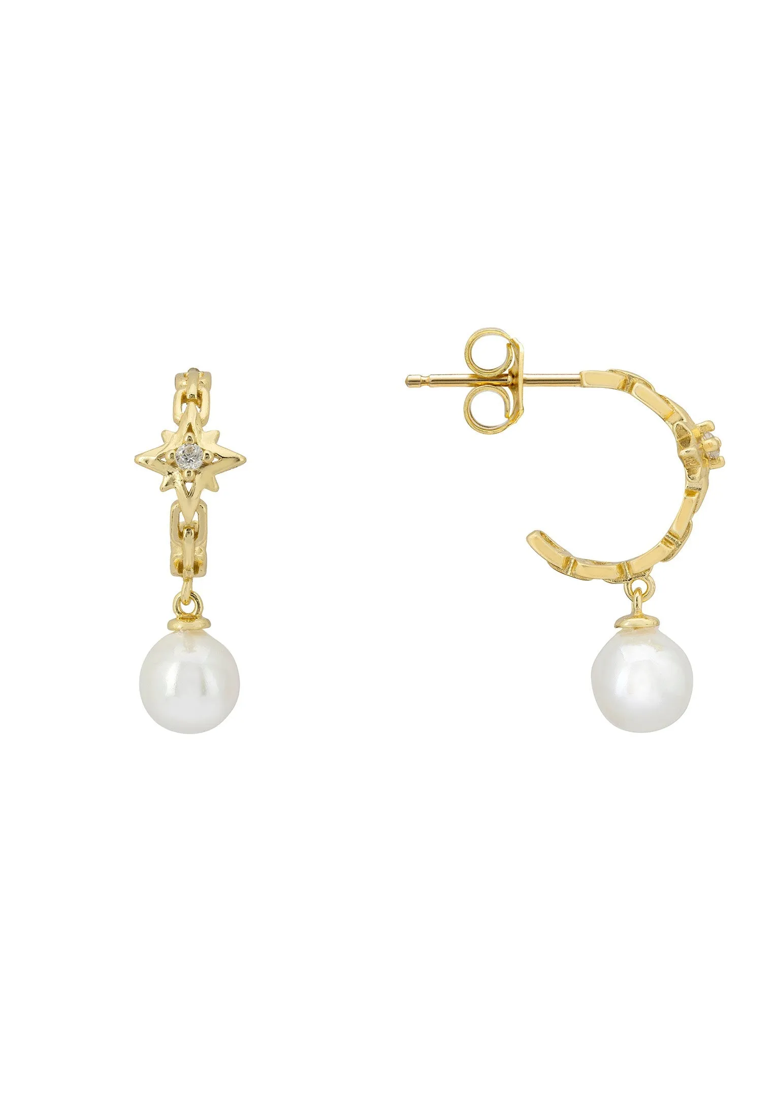 Starburst Pearl Hoop Earrings dipped in Gold