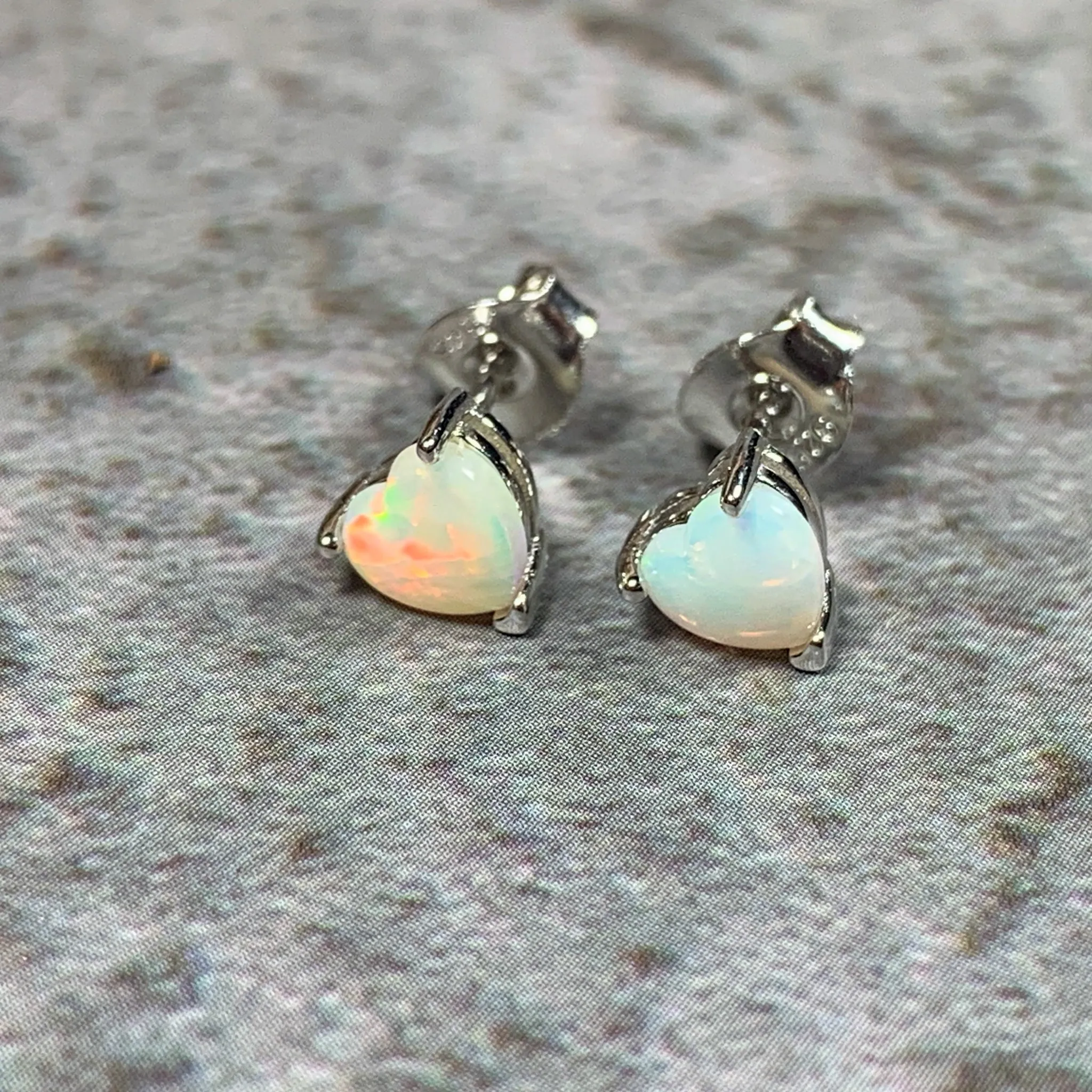 Sterling Silver 5mm Heart shape White Opal studs