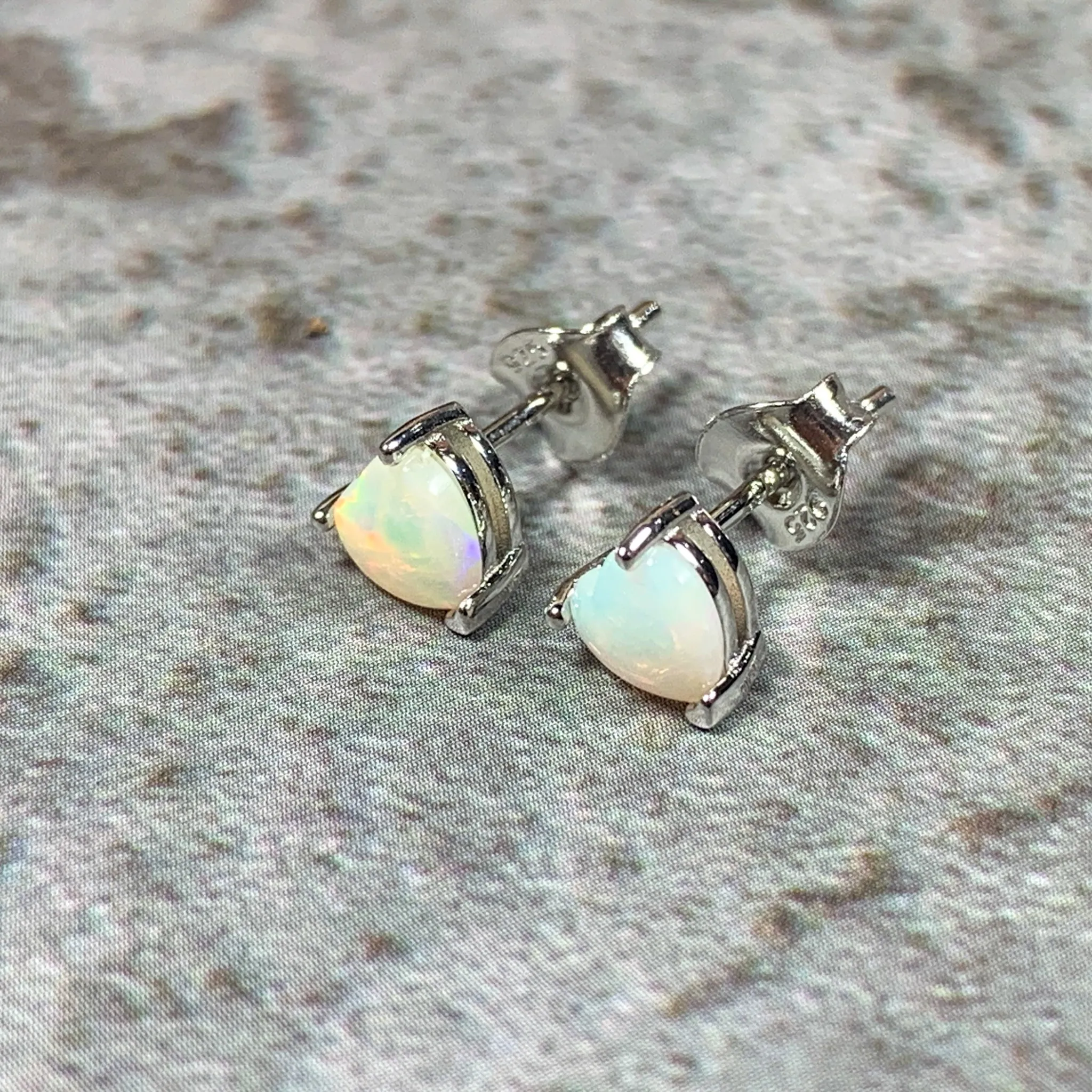 Sterling Silver 5mm Heart shape White Opal studs