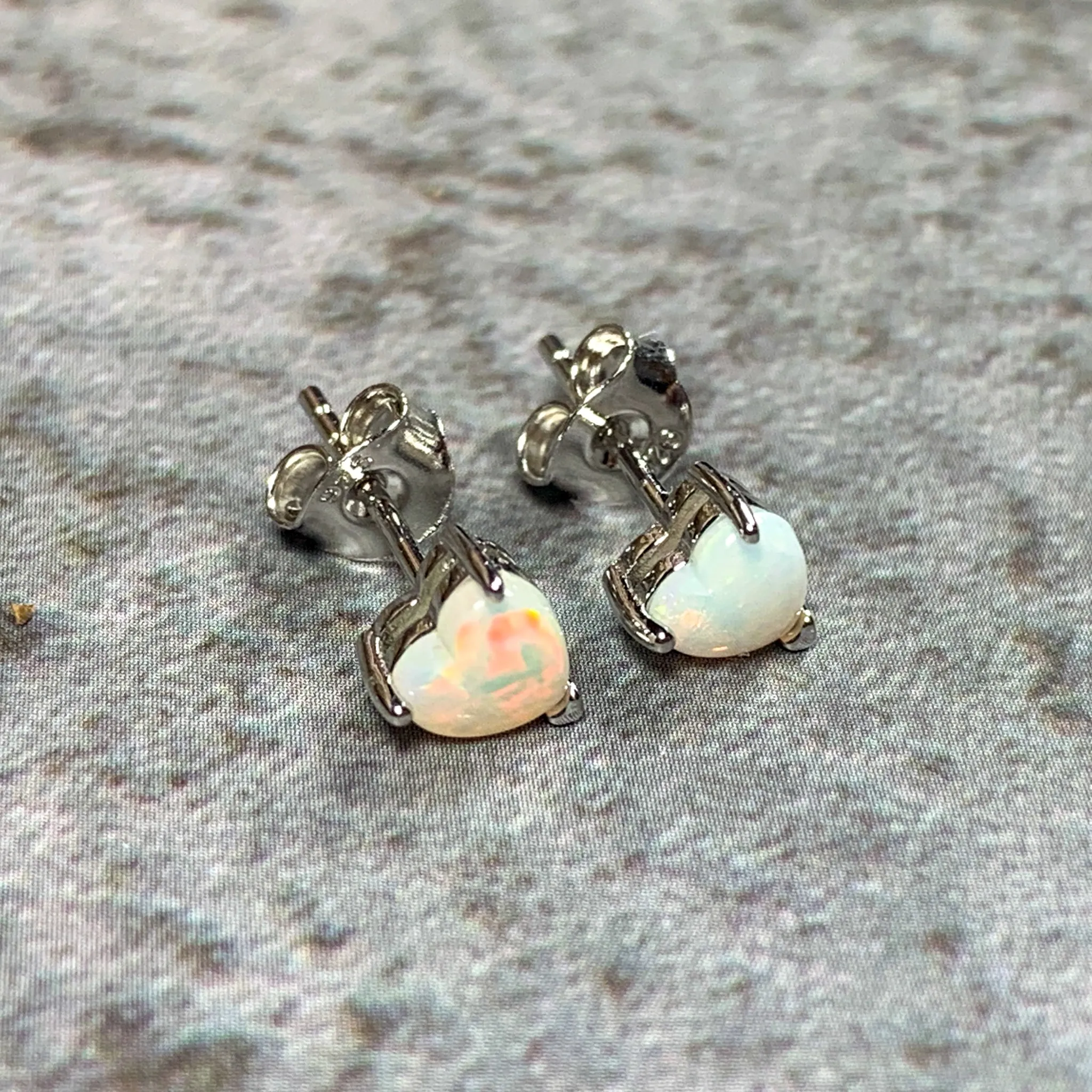 Sterling Silver 5mm Heart shape White Opal studs