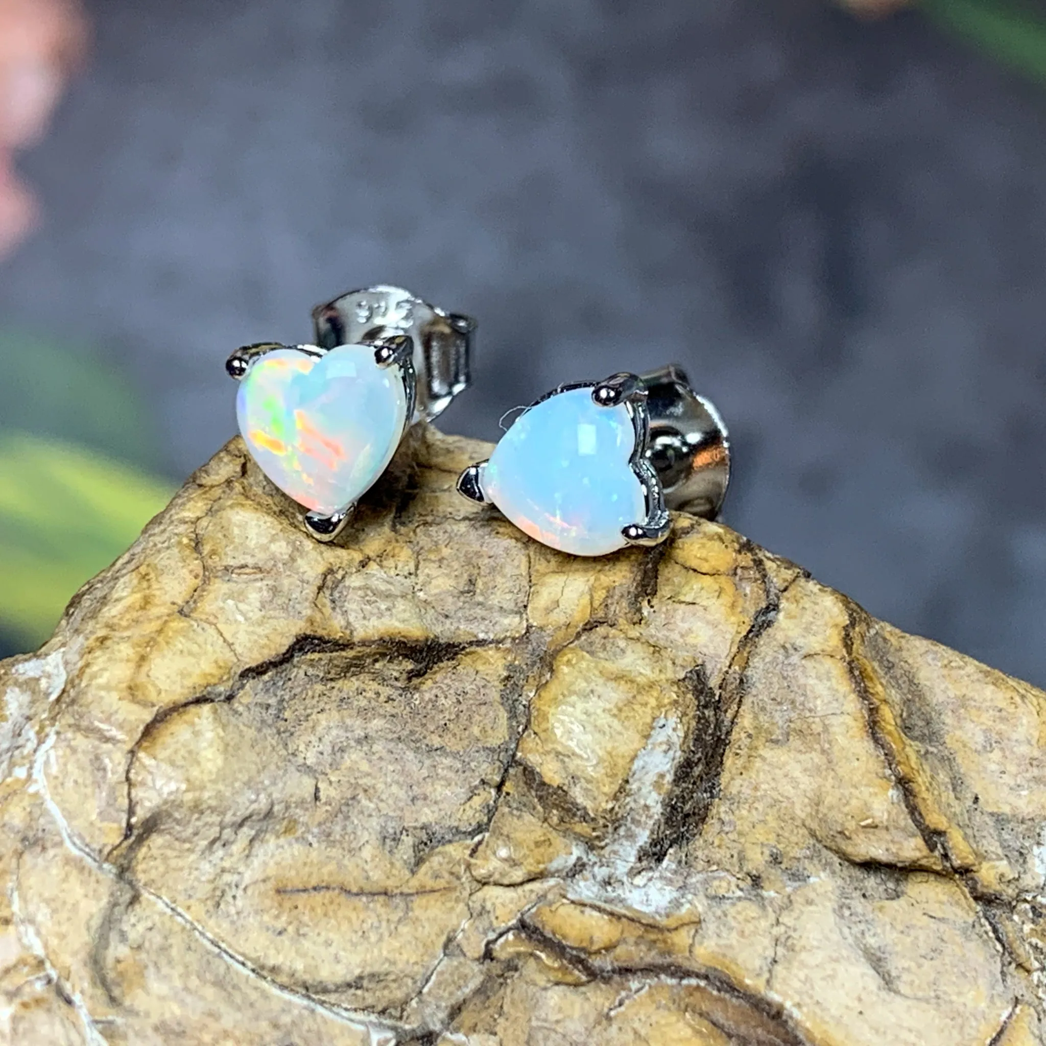 Sterling Silver 5mm Heart shape White Opal studs