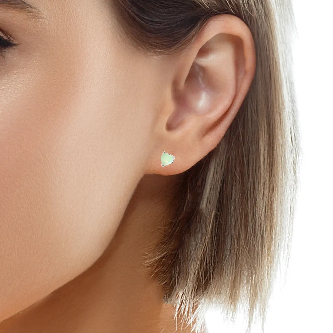 Sterling Silver 5mm Heart shape White Opal studs