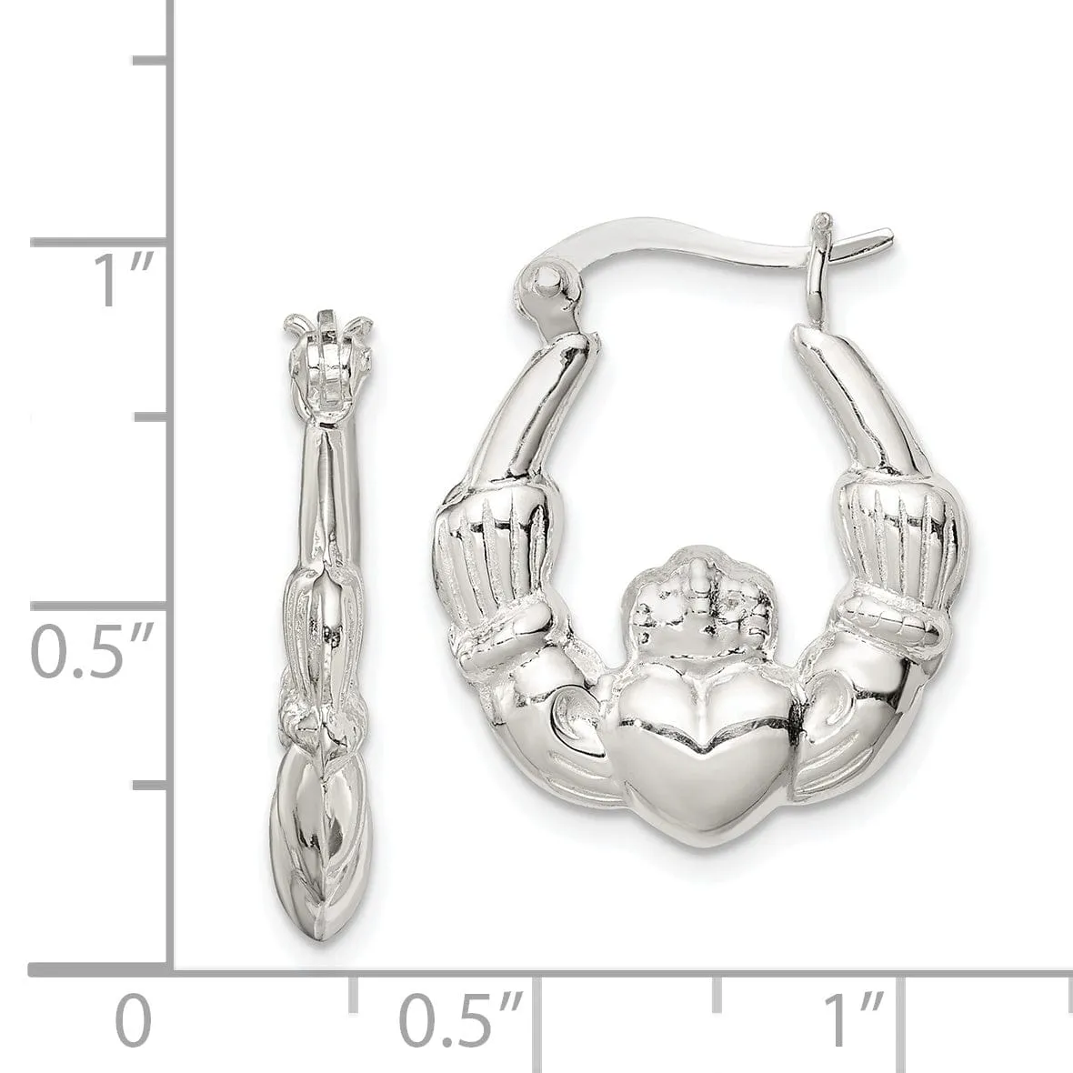 Sterling Silver Claddaugh Hoop Earrings
