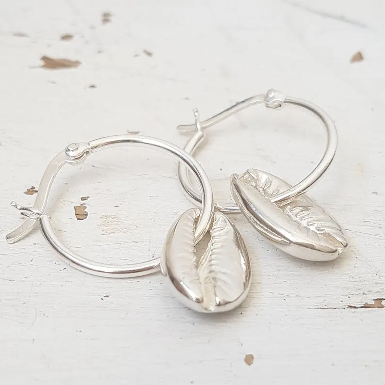 Sterling Silver Cowrie Shell Hoop Earrings