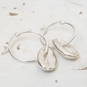Sterling Silver Cowrie Shell Hoop Earrings