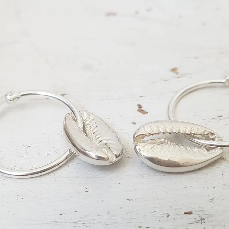 Sterling Silver Cowrie Shell Hoop Earrings